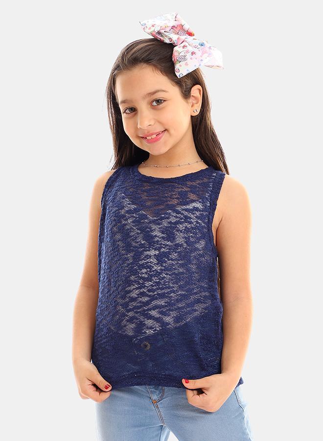 kady Girls Self Pattern Sleeveless Tank Top girls navy 4 Years - Image 1