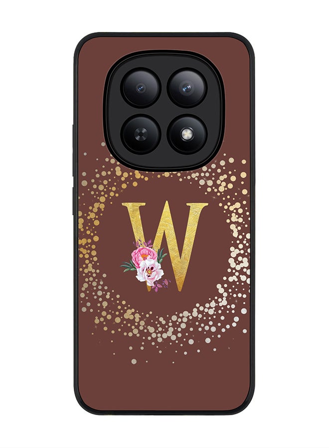 For Xiaomi Redmi Note 15 5G / Poco M8 Case,Slim fit Camera Protection, Shockproof Thin Phone cover  - Custom Monogram Floral - W  (Brown )