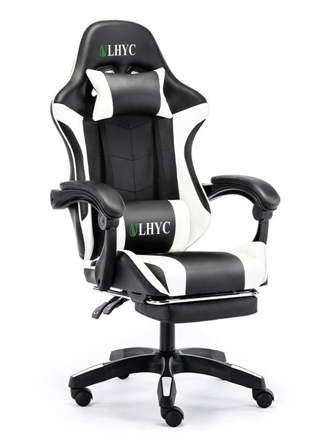 ULHYC - Esports Gaming Chair, Adjustable Computer Chair, Computer Office, Pu Leather, High Backrest, Lumbar Support, Comfortable Armrests, Headrest With Footrest Black And  White - Image 1