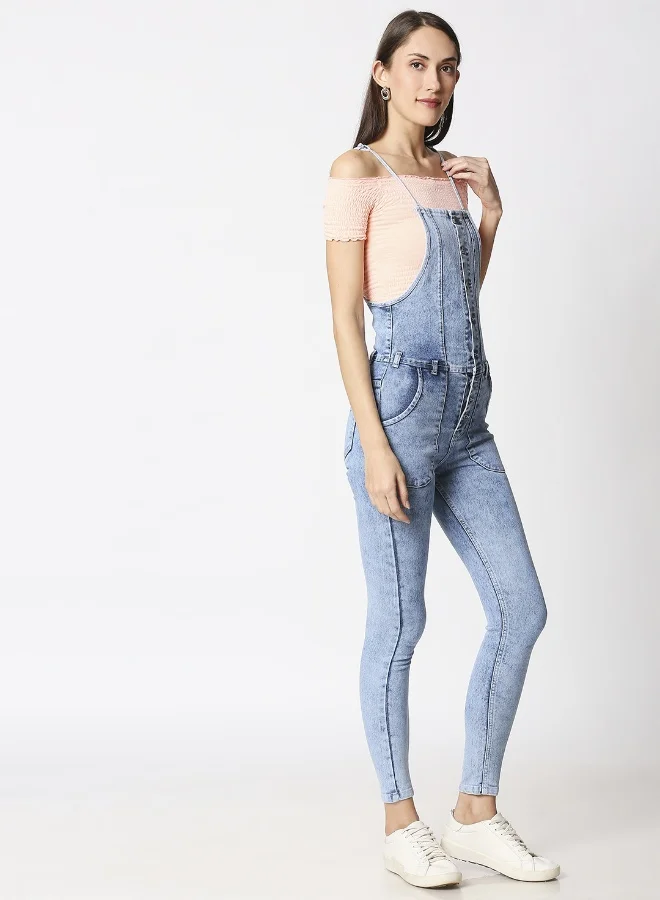 HIGH STAR Women Blue Washed Solid Slim-Fit Denim Dungarees