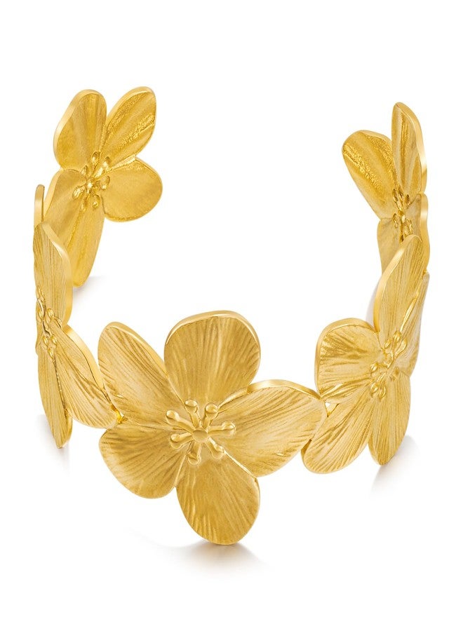 WOWORAMA Gold Flower Bracelet for Women Wide Floral Chunky Cuff Bracelets Vintage Boho Daisy Flower Bracelet Matte Gold Statement Bangle Bracelet - Image 1
