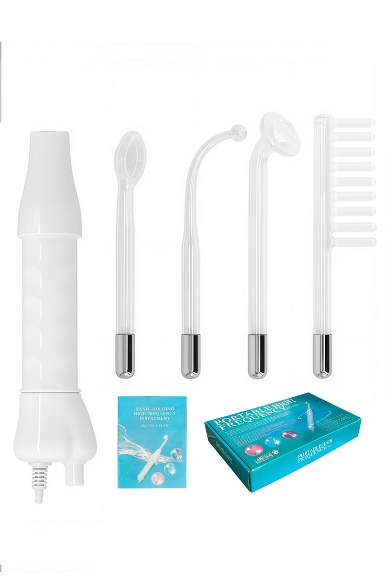 آلة الوجه المحمولة عالية التردد الكهربائي مع 5 قطع اكسسوارات أبيض / فضي