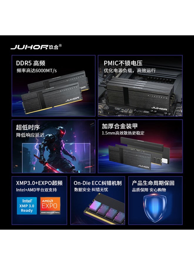 Juhor 32gb Kit Ddr5 6000 Desktop Memory Module Hynix A-die Chips Cl28 Yibiren Black Series Unlit