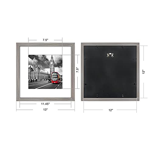 IkaLede 12x12 Picture Frame Matted to Display Pictures 8x8 or 12 x 12 Photos without Mat Square Rustic Solid Wood Picture Frames for Artwork Wall Mounting Decor, Grey - Image 2