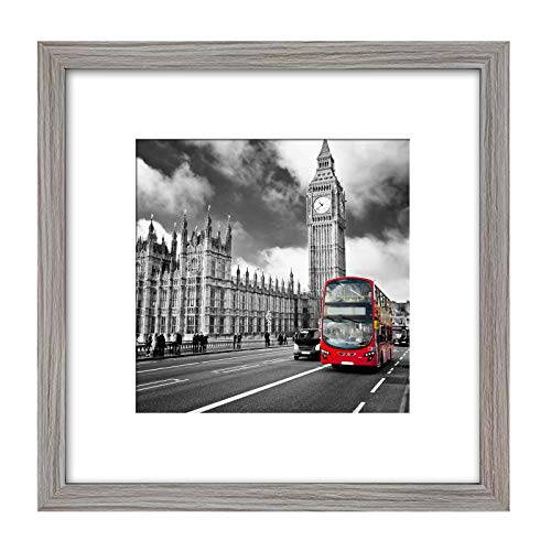 IkaLede 12x12 Picture Frame Matted to Display Pictures 8x8 or 12 x 12 Photos without Mat Square Rustic Solid Wood Picture Frames for Artwork Wall Mounting Decor, Grey - Image 1