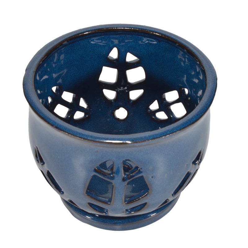 w w W&W Orchid Pot with Holes and Saucer for Repotting, Blue, 6.5" - Image 3