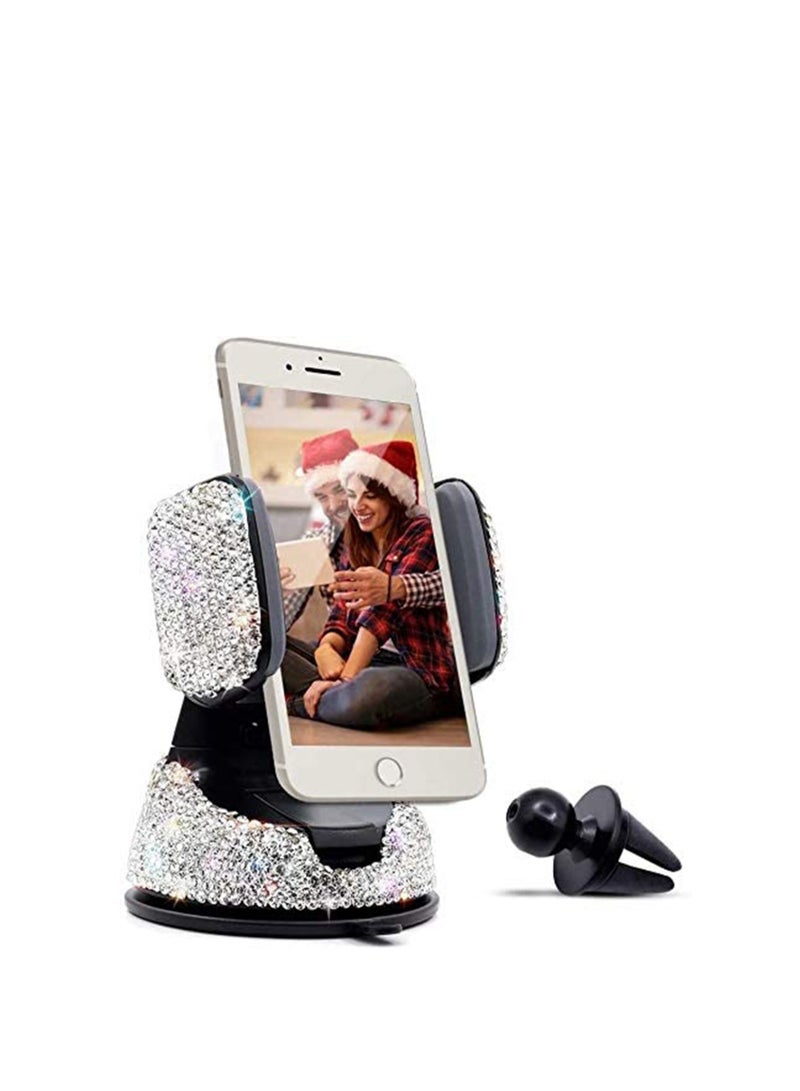 Excefore Car Phone Holder, Auto Phone Mount Bling Rhinestone Crystal Car Accessories Can be Used for Windshield Dashboard and Air Outlet 360 Adjustable for iPhone Android (Black) - Image 1