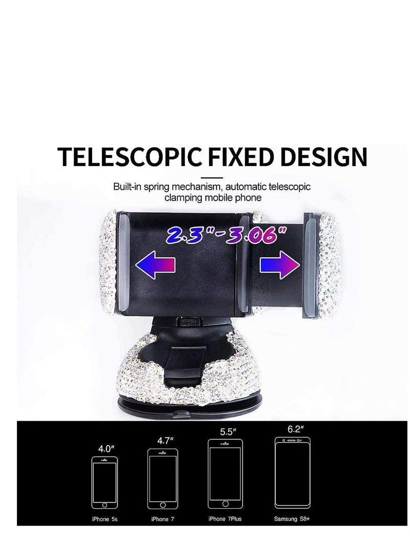Excefore Car Phone Holder, Auto Phone Mount Bling Rhinestone Crystal Car Accessories Can be Used for Windshield Dashboard and Air Outlet 360 Adjustable for iPhone Android (Black) - Image 5