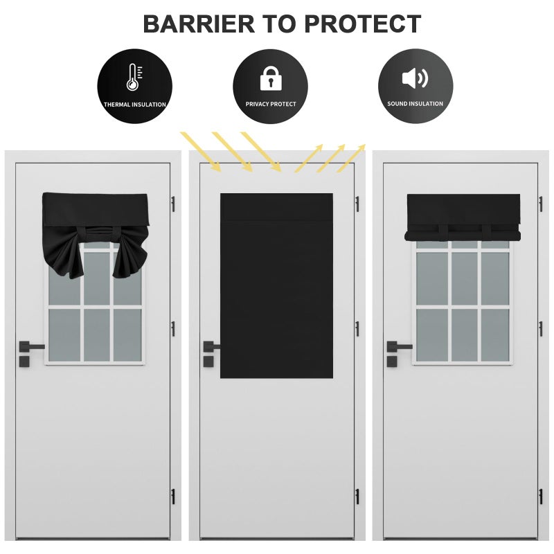 YSYY 100% Blackout French Door Curtains  Wrinkle Free   Room Darkening  Blocks Light and Heat Through Glass Door Window. Drill-Free  Easy Installed Door Window Curtains.(Black  24""x38"") - Image 4