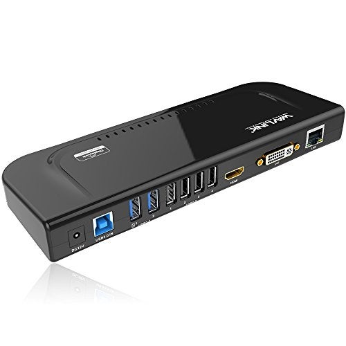 WAVLINK USB 3.0 and USB C Universal Docking Station Dual Video Monitor Display DVI HDMI VGA Gigabit Ethernet, Audio, 6 USB Ports for Laptop, Ultrabook and PCs