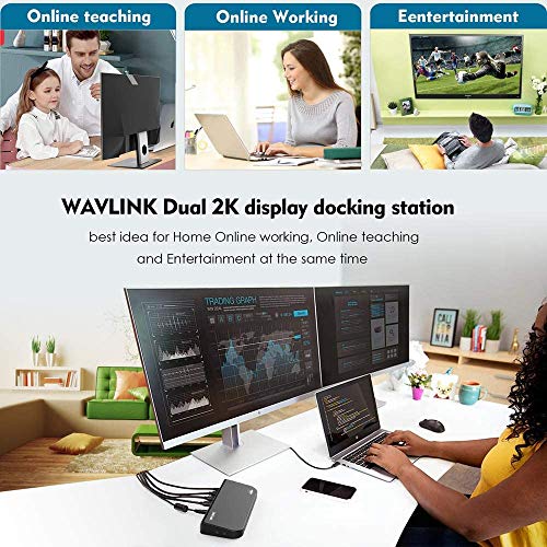 WAVLINK محطة إرساء عالمية WAVLINK USB 3.0 و USB C مع شاشتي فيديو مزدوجتين DVI HDMI VGA إيثرنت جيجابت، صوت، 6 منافذ USB للكمبيوتر المحمول، أولترابوك وأجهزة الكمبيوتر الشخصية - Image 4
