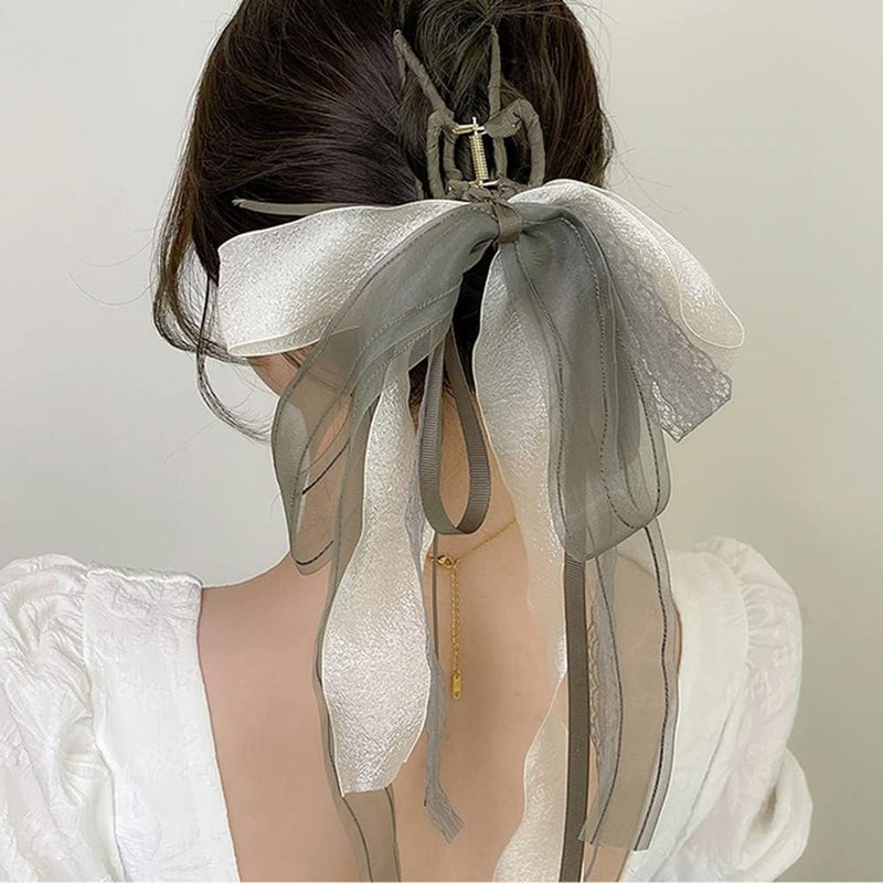 Jumwrit Big Hair Accessory Cute Tassel NonSlip Claw Clip with Long Ribbon for Women and Girls