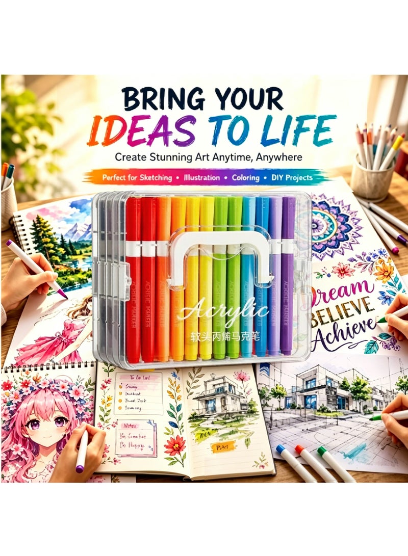 Bincoo 48 Pcs Double-sided Acrylic Paint Markers Set – Multi Surface Paint Pens for Rock Painting, Wood, Glass, Ceramic, Canvas & DIY Crafts – Assorted Colors, Hand-Painted, Vibrant Waterproof Acrylic Markers for Artists, Kids, Students, Ideal for Kindergarten Learning Supplies - Image 2
