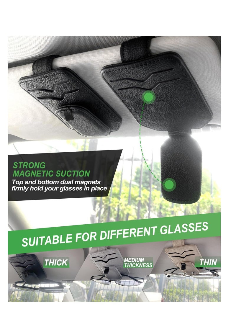 Excefore Sunglasses Holder for Car Sun Visor, 3 Pack Visor Sunglasses Holder Clip, Magnetic Leather Ticket Card Clip, Sunglass Holder for Car, Ticket Card Clip Cash Organizer, Beige, Black, Grey - Image 3