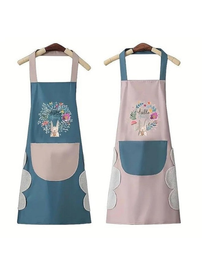 CLUZE Cute Cartoon Waterproof Apron Two Sides Coral Fleece Hand Wipeable Apron Kitchen Supplies Pack of 2 - Image 1