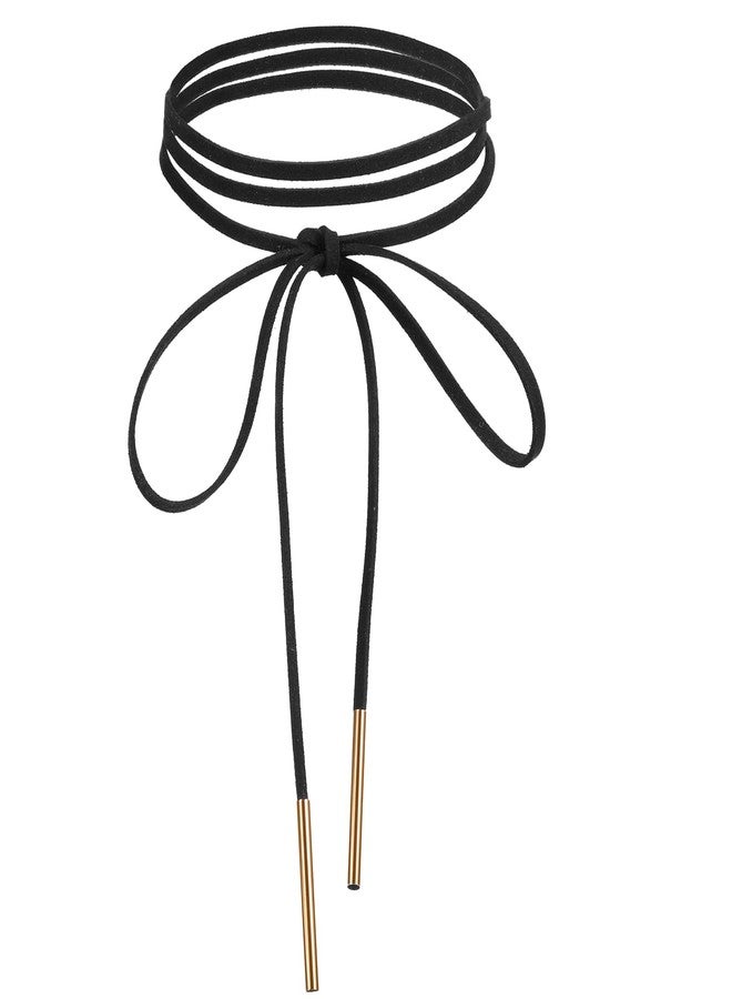 YQQYG 1 Pcs Black Choker Necklace for Women, Gothic Bow Choker, Velvet Choker with Gold Tube, Neck Chokers Long Wrap Rope Collar Tie Neck Chain, Neck Accessories for Party Prom - Image 1