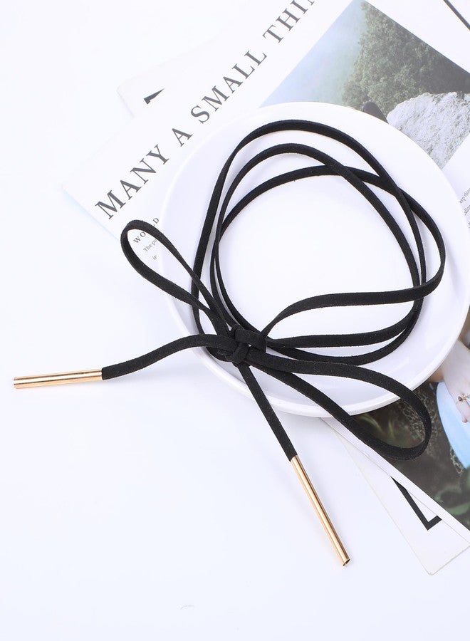 YQQYG 1 Pcs Black Choker Necklace for Women, Gothic Bow Choker, Velvet Choker with Gold Tube, Neck Chokers Long Wrap Rope Collar Tie Neck Chain, Neck Accessories for Party Prom - Image 4