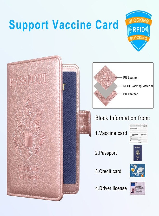 ACdream Passport and Vaccine Card Holder Combo, Cover Case with CDC Vaccination Card Slot, Leather Travel Documents Organizer Protector, with RFID Blocking, for Women and Men, Rose Gold - Image 3