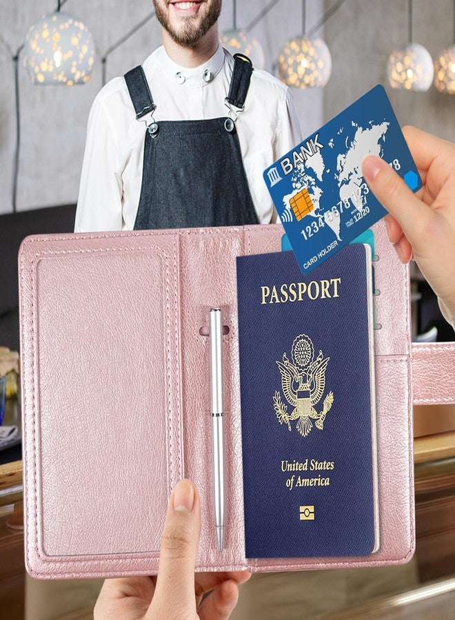 ACdream Passport and Vaccine Card Holder Combo, Cover Case with CDC Vaccination Card Slot, Leather Travel Documents Organizer Protector, with RFID Blocking, for Women and Men, Rose Gold - Image 2