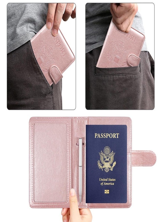 ACdream Passport and Vaccine Card Holder Combo, Cover Case with CDC Vaccination Card Slot, Leather Travel Documents Organizer Protector, with RFID Blocking, for Women and Men, Rose Gold - Image 4