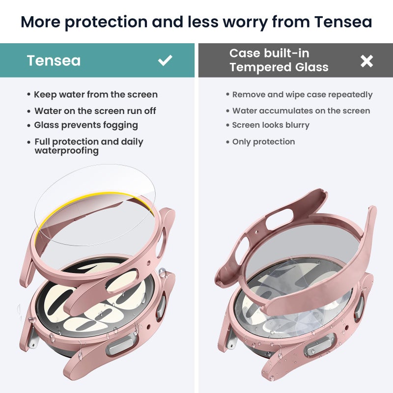 Tensea [5+5Pack for Samsung Galaxy Watch 6 Screen Protector Case 44mm Accessories, Hard PC Bumper/HD Anti-Fog Tempered Glass Protective Film, Face Cover Set, Galaxy Watch 6 Case for Women Men - Image 3