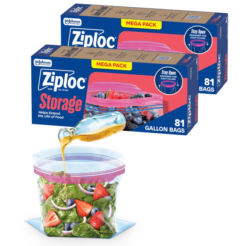 Ziploc Gallon Food Storage Bags, Stand-Up Bottom, Easy to Fill, 162 Count - Image 1