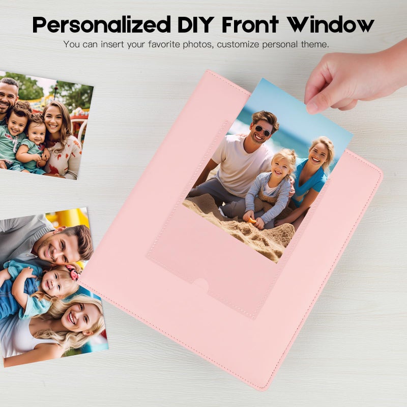 AEVDOR 272 POCKETS PHOTIONAL ألبوم 5 × 7 يحمل 272 صورًا زائدة من جلدي كبير السعة الجلدية ألبوم صور 5 × 7 مع نافذة أمامية لالتقاط عائلة صور طفل 5 × 7 مع صفحات أسود داخلية وردية - Image 3