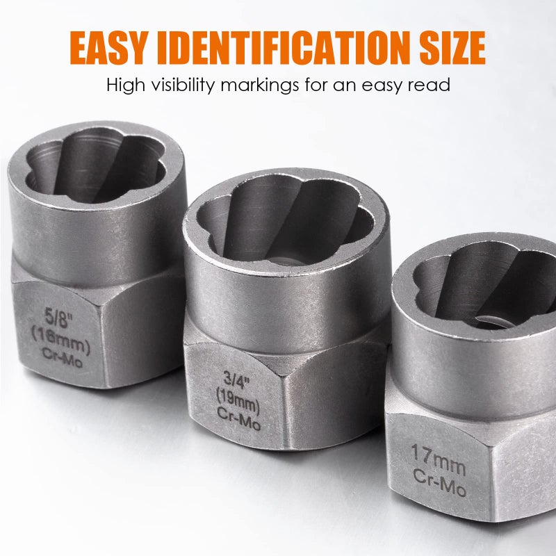 THINKWORK Bolt Extractor Kit, 13+1 Pieces Nut Extractor Socket Set, 3/8" Drive Rounded Bolt Remover, Lug Nut Removal Tool for Damaged, Rusted, Rounded-Off, Stripped Fasteners - Image 5