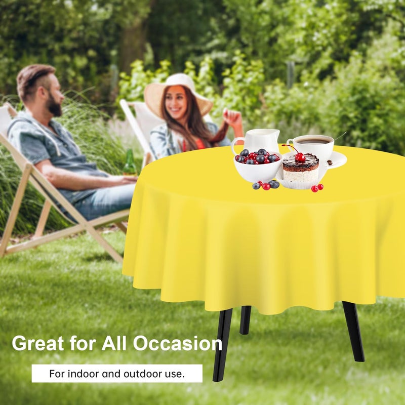 QIKSION Yellow Round Tablecloth 2 Pack, 84 Inch Plastic Table Cover Disposable for Parties - Image 4