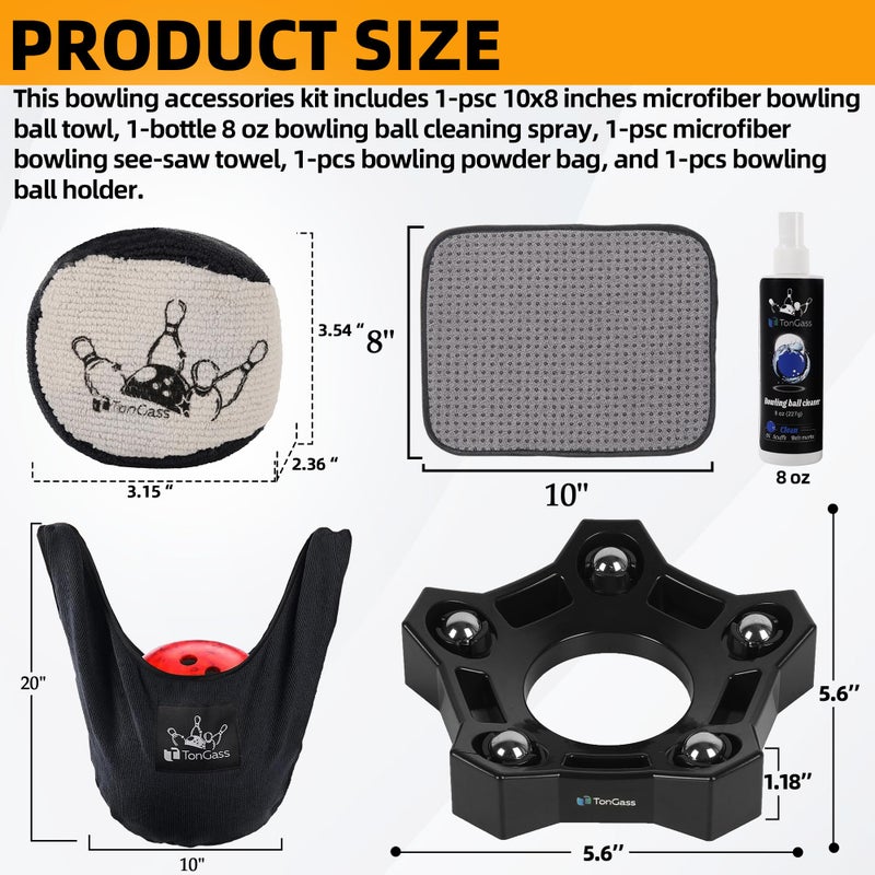 TonGass Bowling Basics Accessories Kit, Microfiber Bowling Ball Seesaw Towel Set, Bowlings Cleaner Spray Kit, Microfiber Ultra Dry Grip Balls Kits, Bowlings Ball Display Stand Set - Image 2