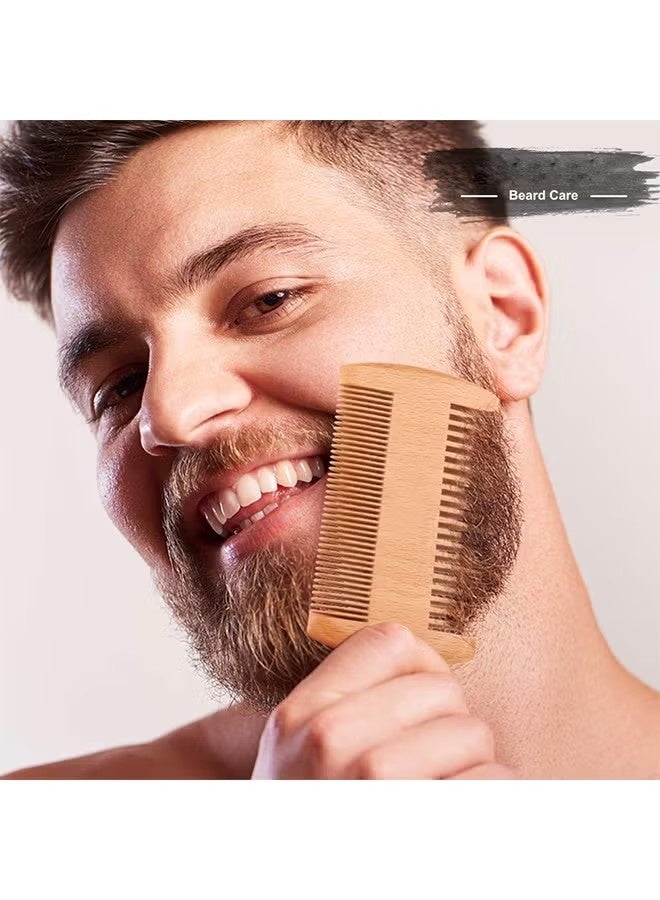 2PCS Beard Comb Natural Sandalwood Wooden Mustaches with Dual Action Teeth for Men - Image 4