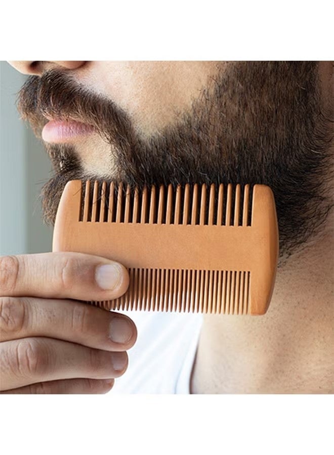 2PCS Beard Comb Natural Sandalwood Wooden Mustaches with Dual Action Teeth for Men - Image 3
