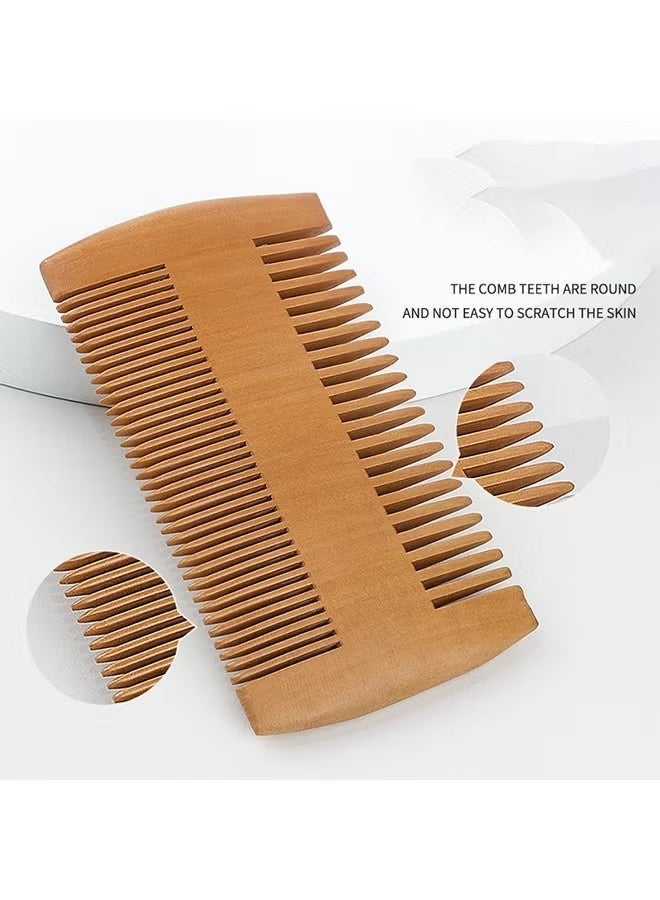 2PCS Beard Comb Natural Sandalwood Wooden Mustaches with Dual Action Teeth for Men - Image 2