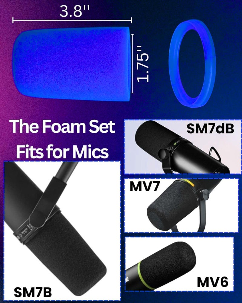 RhymKawa SM7b Pop Filter for Shure SM7B, SM7dB Microphone Foam Windscreen with Retainer Ring RK345 Colored Replacement (Blue) - Image 3