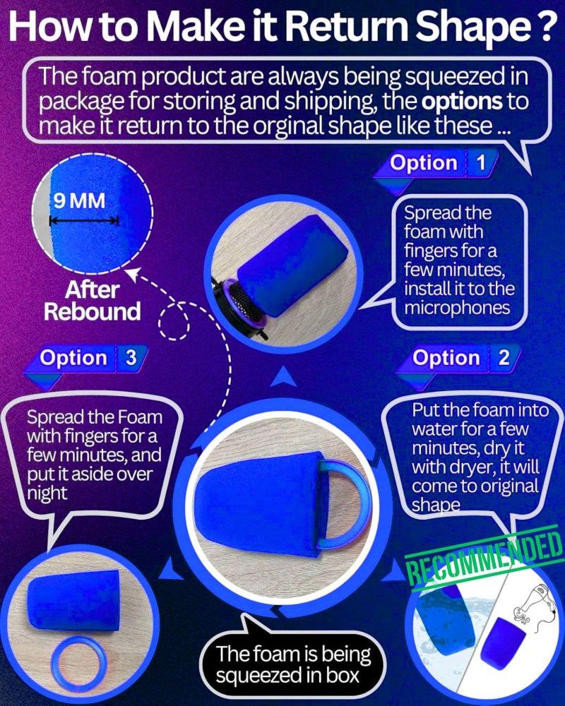 RhymKawa SM7b Pop Filter for Shure SM7B, SM7dB Microphone Foam Windscreen with Retainer Ring RK345 Colored Replacement (Blue) - Image 5