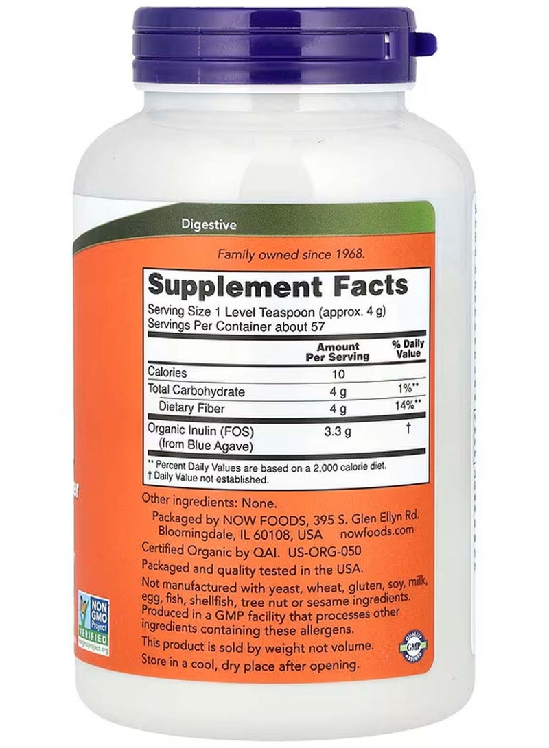 now Certified Organic Inulin, Prebiotic Pure Powder, 8 oz (227 g) - Image 2