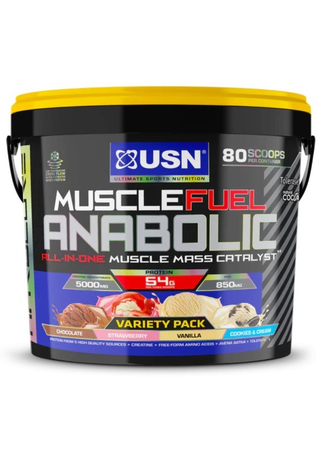 USN Muscle Fuel Anabolic All In One Muscle Mass Catalyst Variety Pack 26 Servings 4kg Chocolate, Strawberry, Vanilla & Cookies & Cream Flavour - Image 1