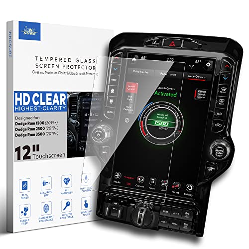 INNOSURE 9H Tempered Glass Screen Protector Designed for 2019 2020 2021 2022 2023 TRX Uconnect Dodge Ram 1500 2500 3500 12 Inch Screen Glossy Cover Anti Scratch Anti Fingerprint (HD Clear) - Image 1