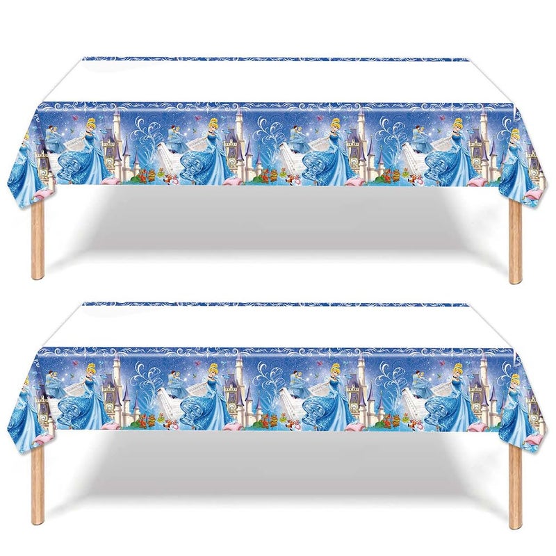 Omto 2pcs Cinderella Tablecloth Disposable Tablecover Birthday Party Supplies and Decorations for Kid Boy Baby Shower Rectangle Tables 70"X42",2 Pack - Image 1