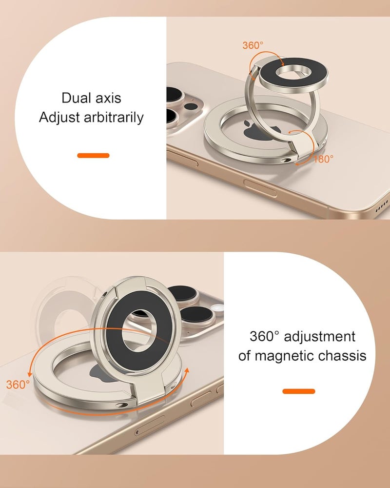 AILKIN Portable Magnetic Phone Ring Stand, Dual-Side Phone Grip Holder for iPhone 17, Samsung, Foldable Kickstand Soporte Magnético Para Cellular Compatible with Car Mount, Desk Stand, MagSafe & Cases-Gold - Image 3