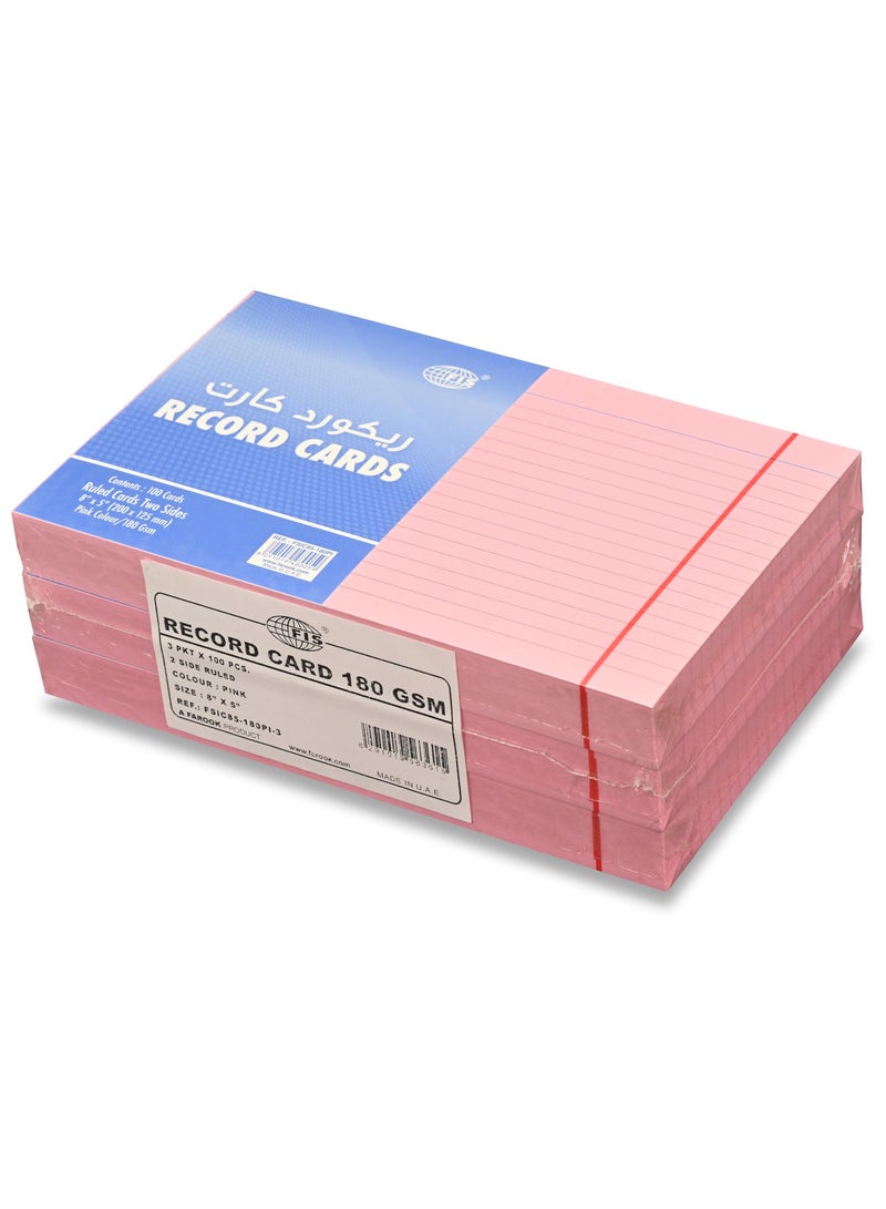 FIS بطاقات تسجيل FIS® المسطرة أو بطاقات الفهرسة، الحجم: 8"x5" بوصات (203x127 مم)، مسطرة من الجانبين، 180 جرام/متر مربع، 100 ورقة لكل عبوة، عبوة من 3 قطع، لون وردي-FSIC85-180PI-3 - Image 3