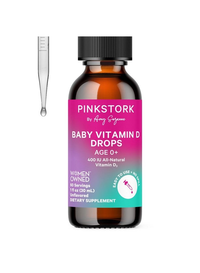 Pink Stork قطرات فيتامين د السائلة من بينك ستورك للأطفال، 400 وحدة دولية من فيتامين د3 للمواليد والأطفال لدعم نمو العظام ووظيفة المناعة الصحية - 1 أونصة سائلة، إمداد لمدة شهرين - Image 1