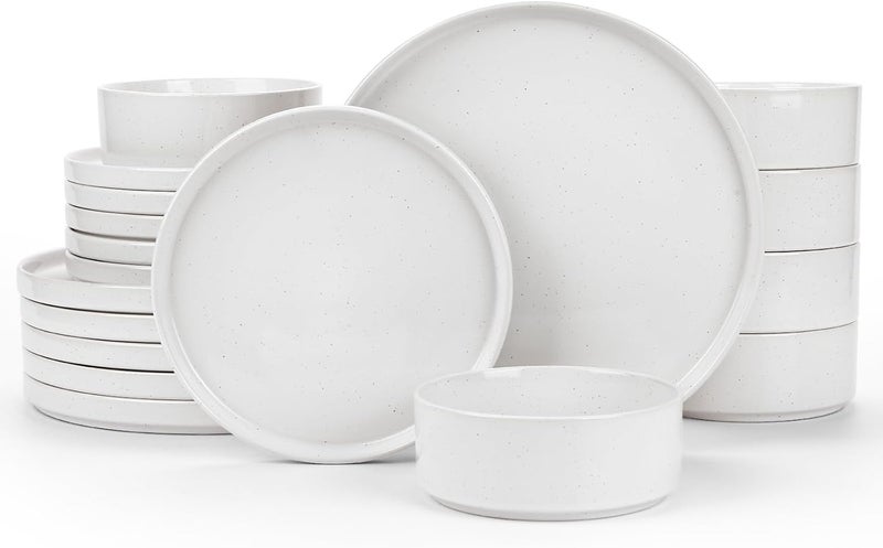 Famiware Nebula Plates and Bowls Sets 18 Pieces Dinnerware Sets Dishes Set for 6 White - Image 1