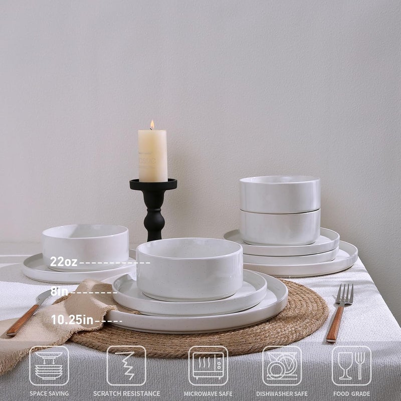 Famiware Nebula Plates and Bowls Sets 18 Pieces Dinnerware Sets Dishes Set for 6 White - Image 2