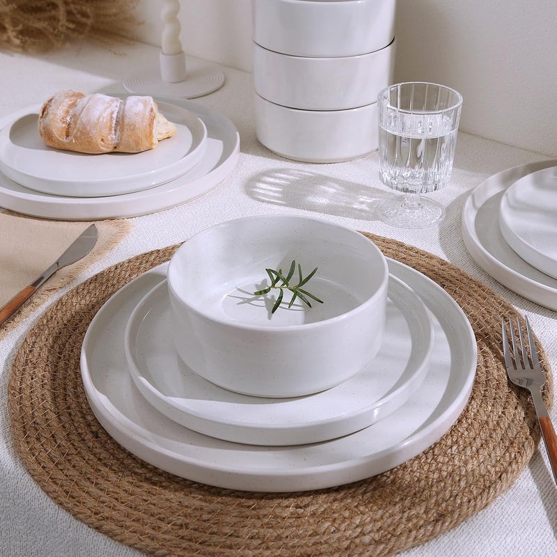 Famiware Nebula Plates and Bowls Sets 18 Pieces Dinnerware Sets Dishes Set for 6 White - Image 5