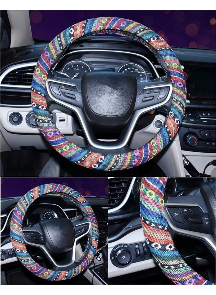 Boho Steering Wheel Cover Elastic Microfiber for Women, Universal Fit 38 CM Car SUV, Hippie Style Protector Cover, Anti-Slip, Breathable, Absorbing Sweat - Image 4