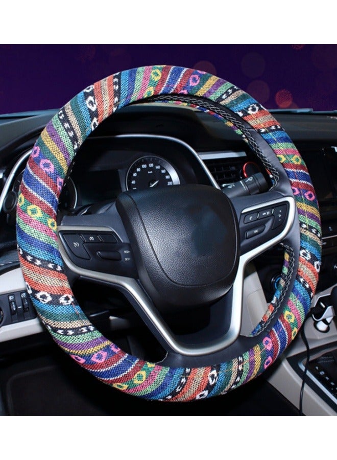 Boho Steering Wheel Cover Elastic Microfiber for Women, Universal Fit 38 CM Car SUV, Hippie Style Protector Cover, Anti-Slip, Breathable, Absorbing Sweat - Image 1