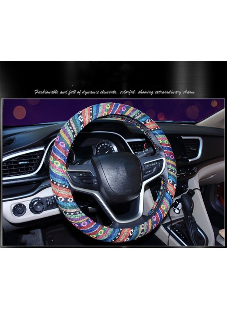 Boho Steering Wheel Cover Elastic Microfiber for Women, Universal Fit 38 CM Car SUV, Hippie Style Protector Cover, Anti-Slip, Breathable, Absorbing Sweat - Image 2