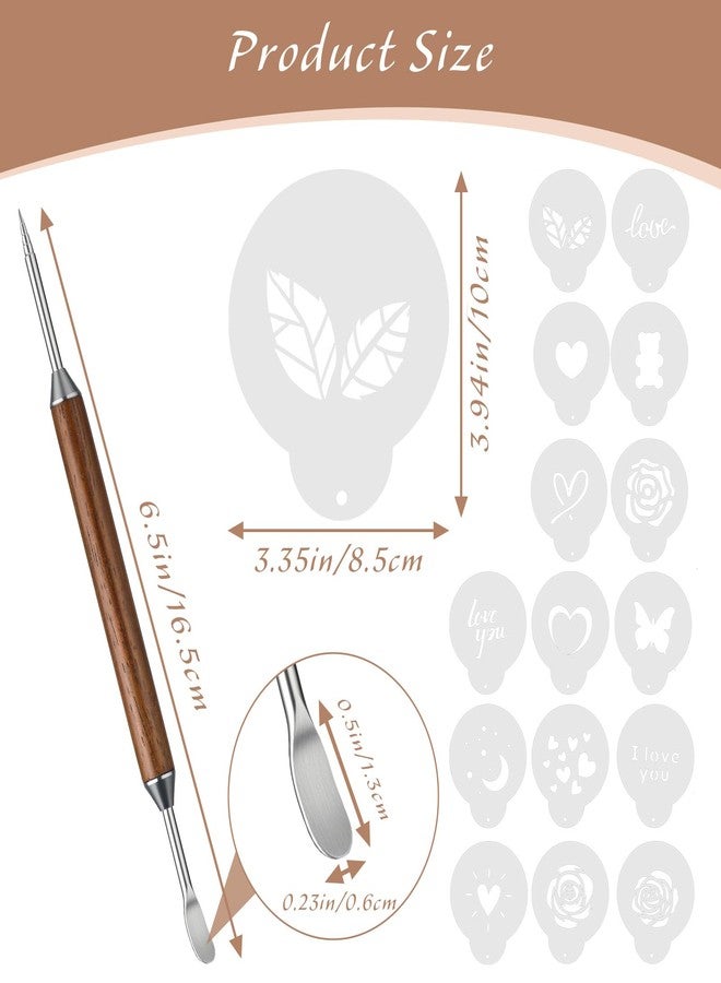 YBEATY 2PCS Latte Art Pen Set Coffee Drawing Tool with Wood Handle Latte Art Pen with Coffee ArtStencils Double-Ended Barista Accessories for CoffeeBar Creating Professional Espresso Tools Home Cafe - Image 2