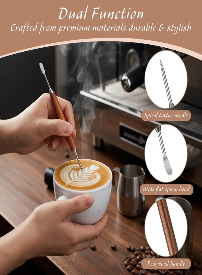 YBEATY 2PCS Latte Art Pen Set Coffee Drawing Tool with Wood Handle Latte Art Pen with Coffee ArtStencils Double-Ended Barista Accessories for CoffeeBar Creating Professional Espresso Tools Home Cafe - Image 5